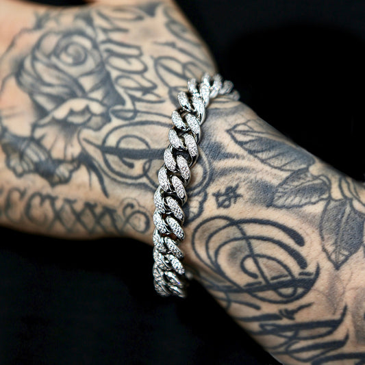 Iced Cuban Link Bracelet in White Gold - 12mm