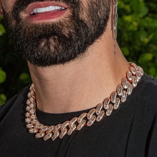 Baguette Cuban Link Chain in Rose Gold - 18mm