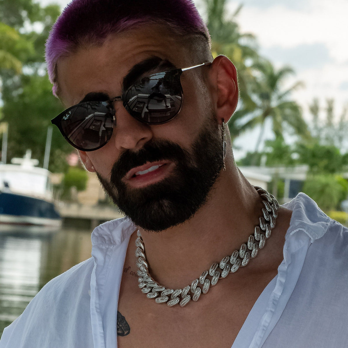 Baguette Cuban Link Chain in White Gold - 18mm