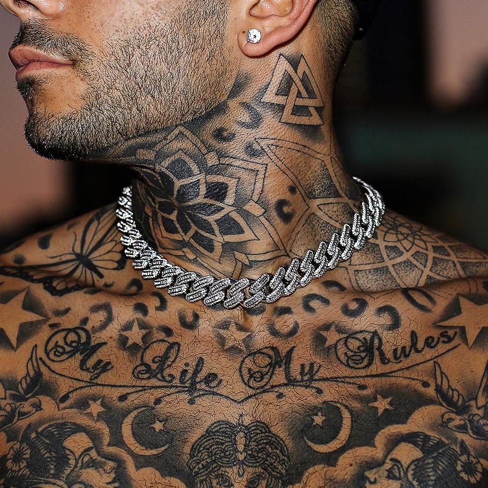 Baguette Cuban Link Chain in White Gold - 18mm