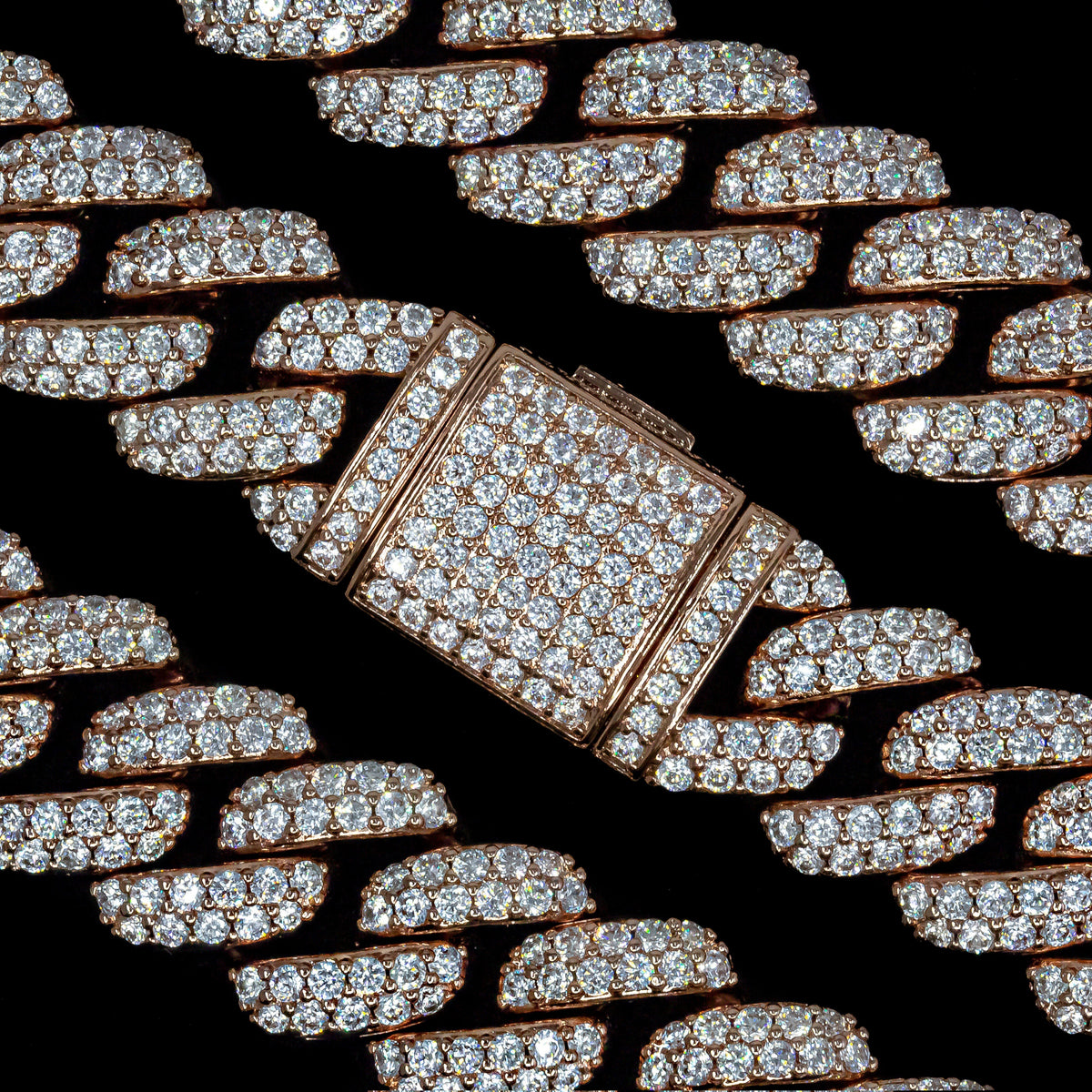 Flower Set Cuban Link Chain in Rose Gold - 18mm