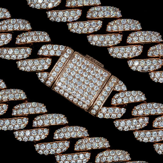Flower Set Cuban Link Chain in Rose Gold - 18mm