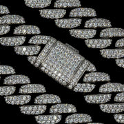 Flower Set Cuban Link Chain in White Gold - 18mm