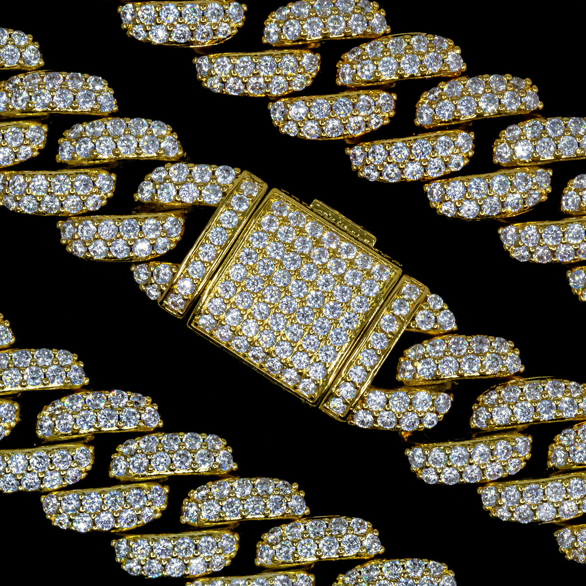 Flower Set Cuban Link Chain in Yellow Gold - 18mm