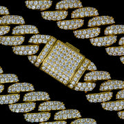 Flower Set Cuban Link Chain in Yellow Gold - 18mm