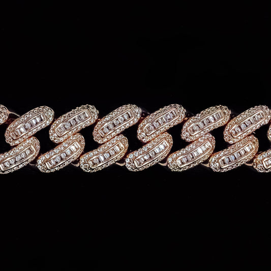 Baguette Cuban Link Bracelet in Rose Gold - 18mm