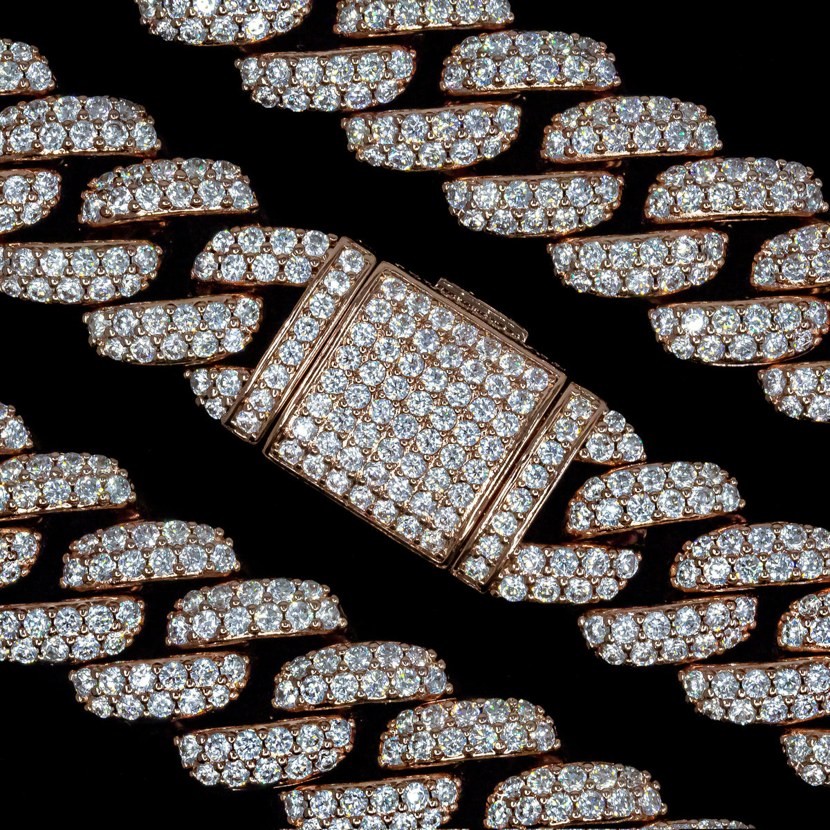 Iced Flower Set Cuban Link Bracelet in Rose Gold - 18mm
