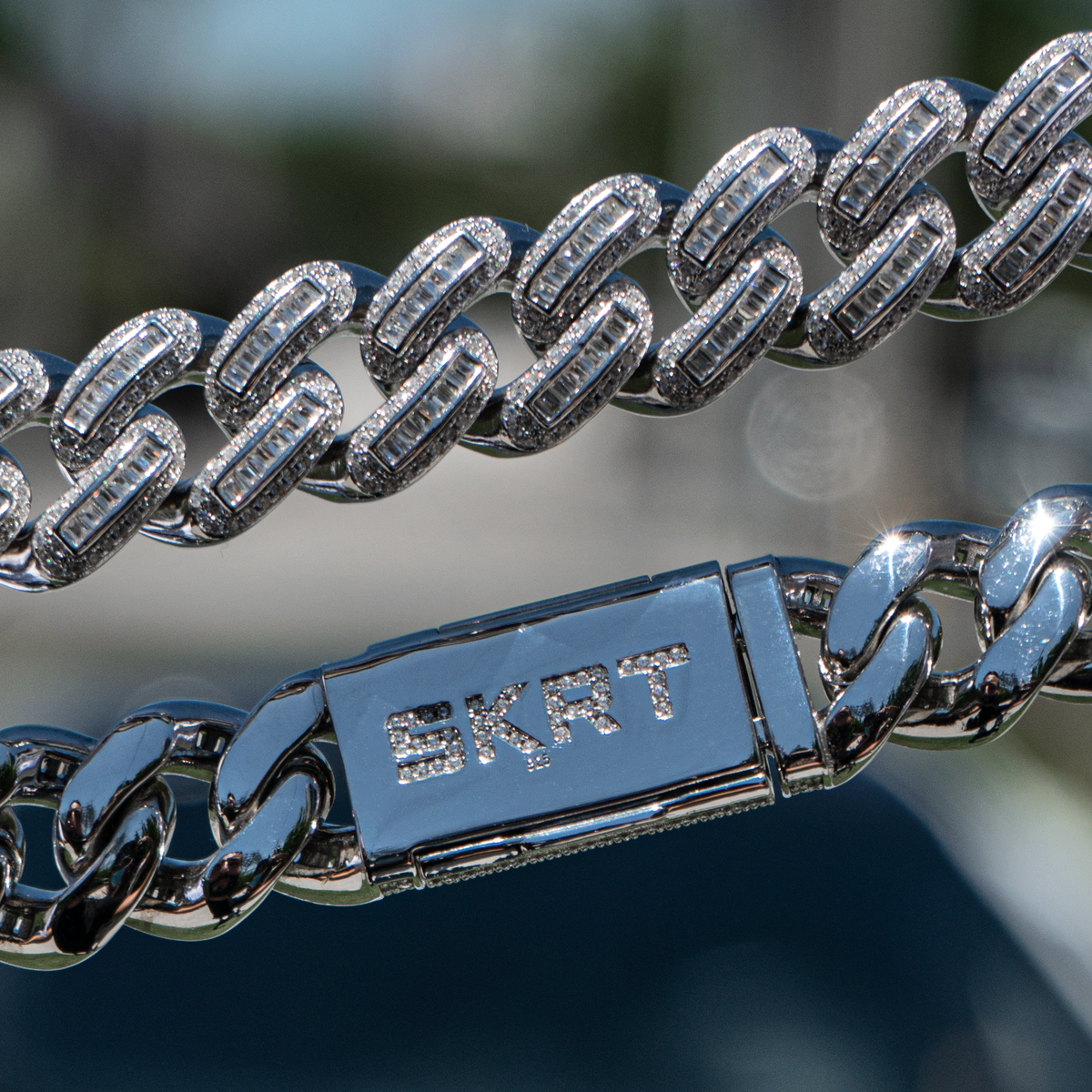 Baguette Cuban Link Bracelet in White Gold - 18mm