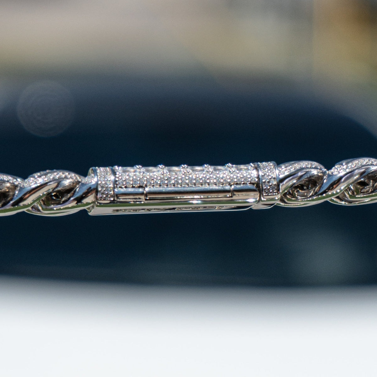 Baguette Cuban Link Bracelet in White Gold - 18mm