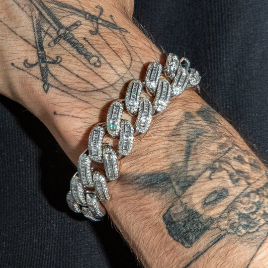 Baguette Cuban Link Bracelet in White Gold - 18mm