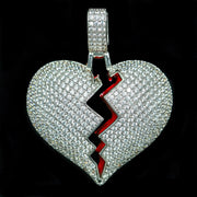 Iced Broken Heart Pendant in White Gold