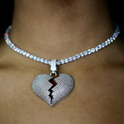 Iced Broken Heart Pendant in White Gold