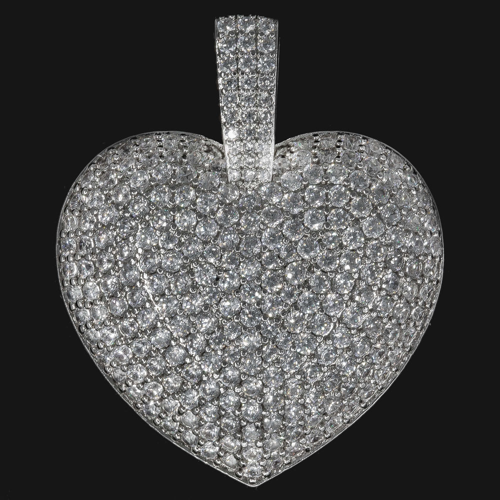 Iced Heart Pendant in White Gold