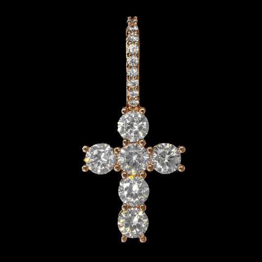 Iced Mini Cross Pendant in Rose Gold