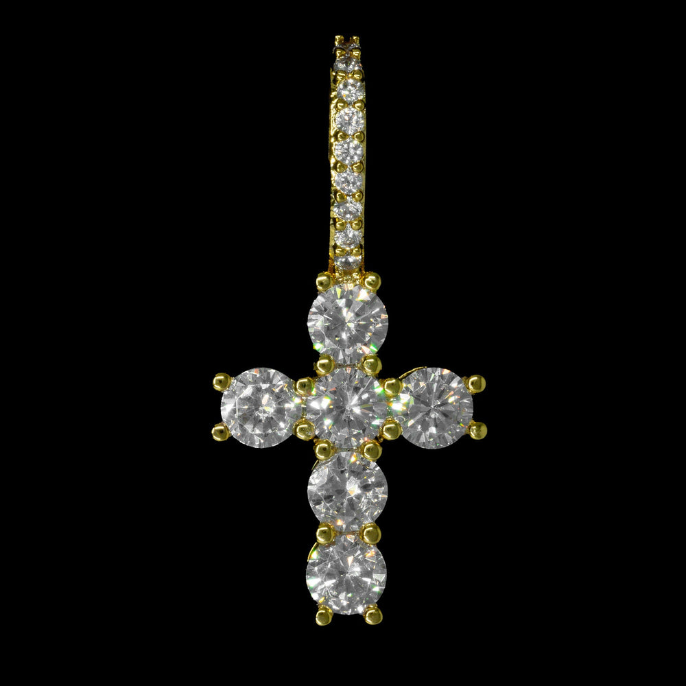 Iced Mini Cross Pendant in Yellow Gold