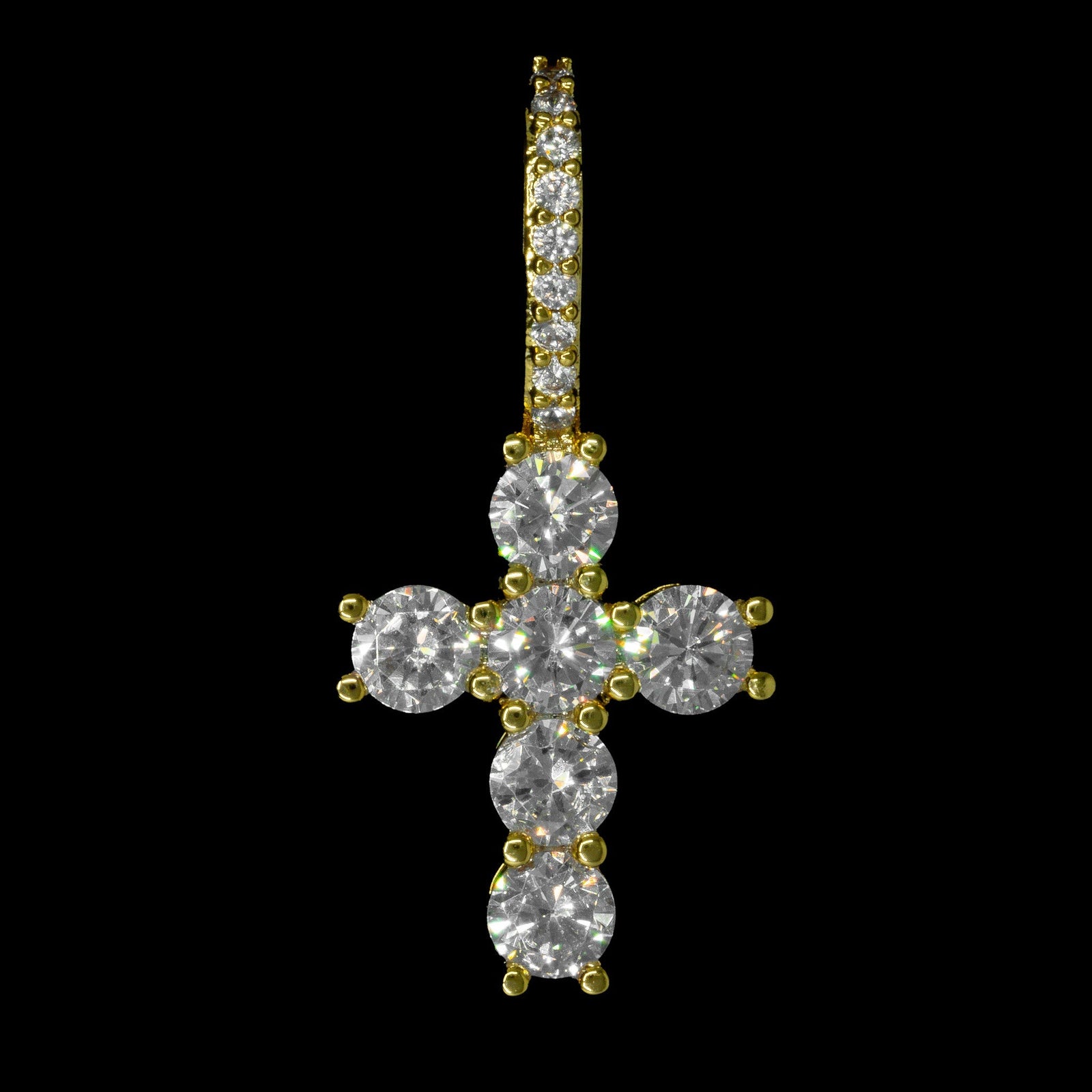 Iced Mini Cross Pendant in Yellow Gold