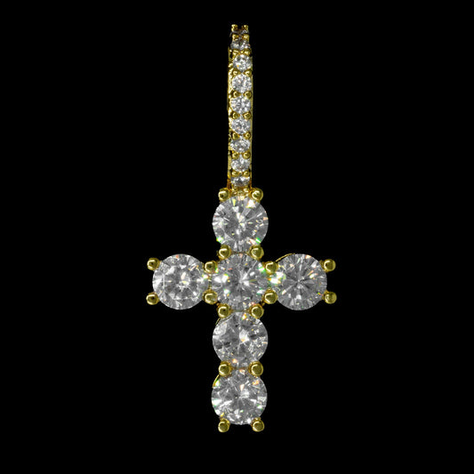 Iced Mini Cross Pendant in Yellow Gold