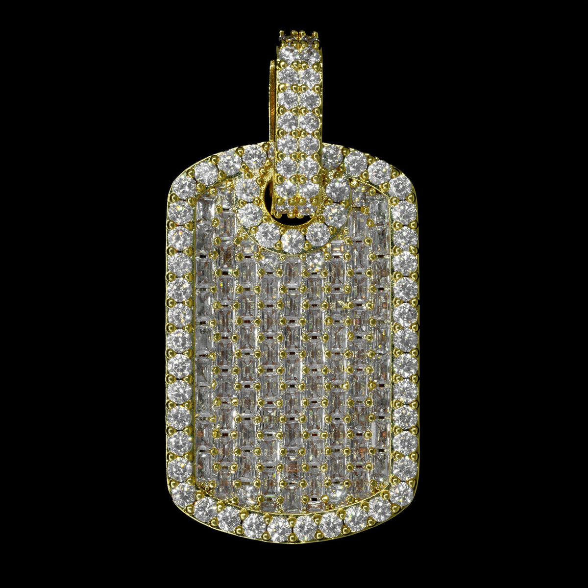 Iced Dog Tag Pendant in Yellow Gold
