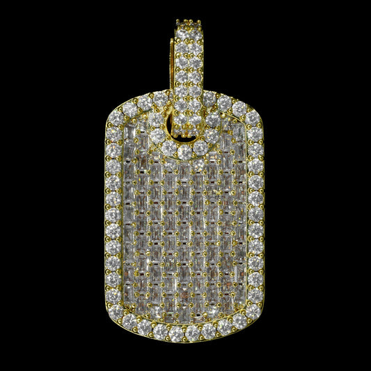 Iced Dog Tag Pendant in Yellow Gold