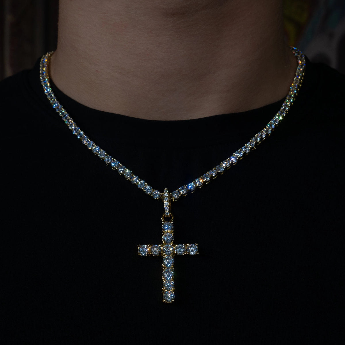Iced Original Cross Pendant in Yellow Gold