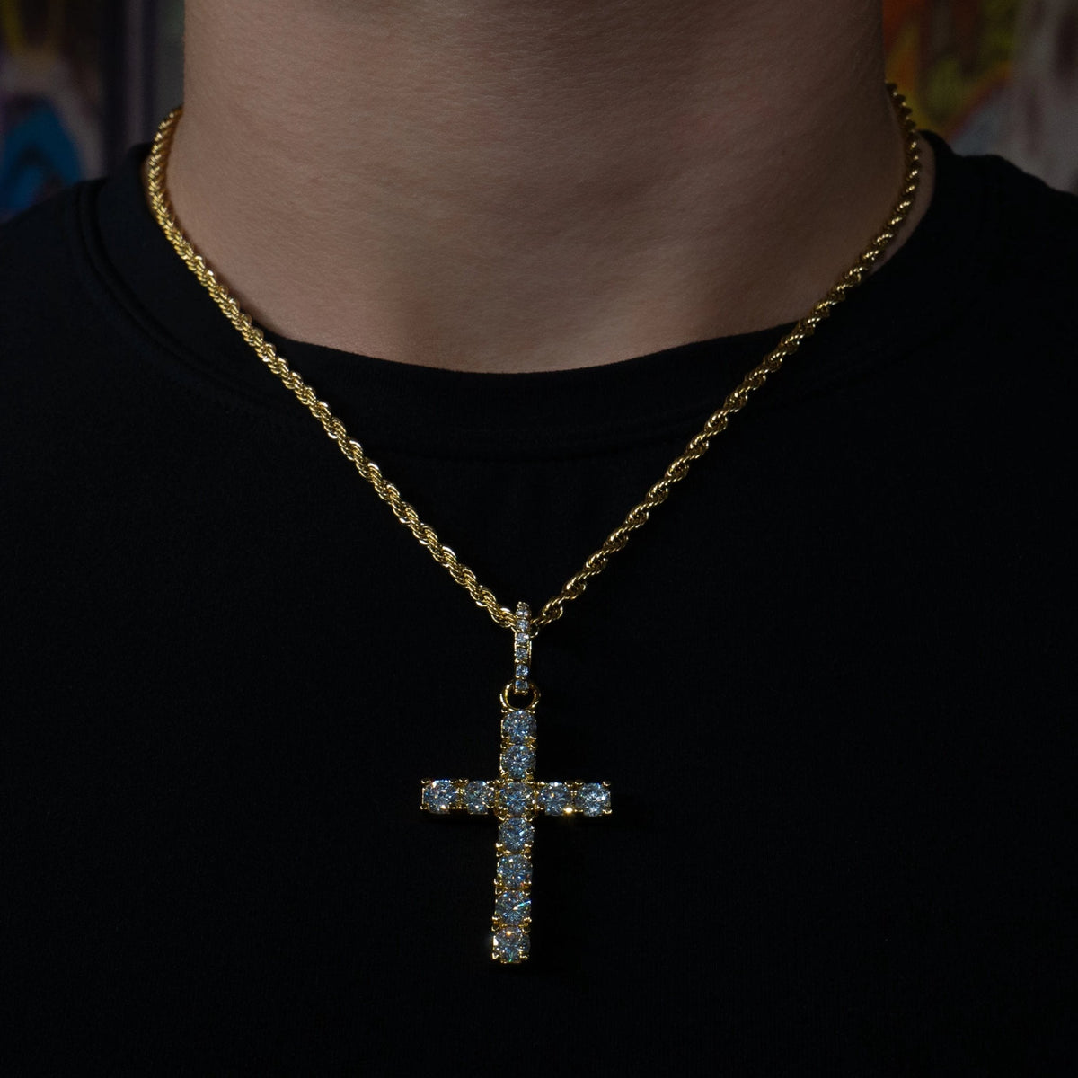 Iced Original Cross Pendant in Yellow Gold