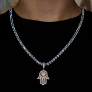 Iced Baguette Hamsa Hand Pendant in Rose Gold