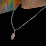 Iced Baguette Hamsa Hand Pendant in Rose Gold