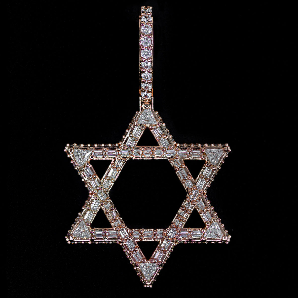 Iced Baguette Star of David Pendant in Rose Gold