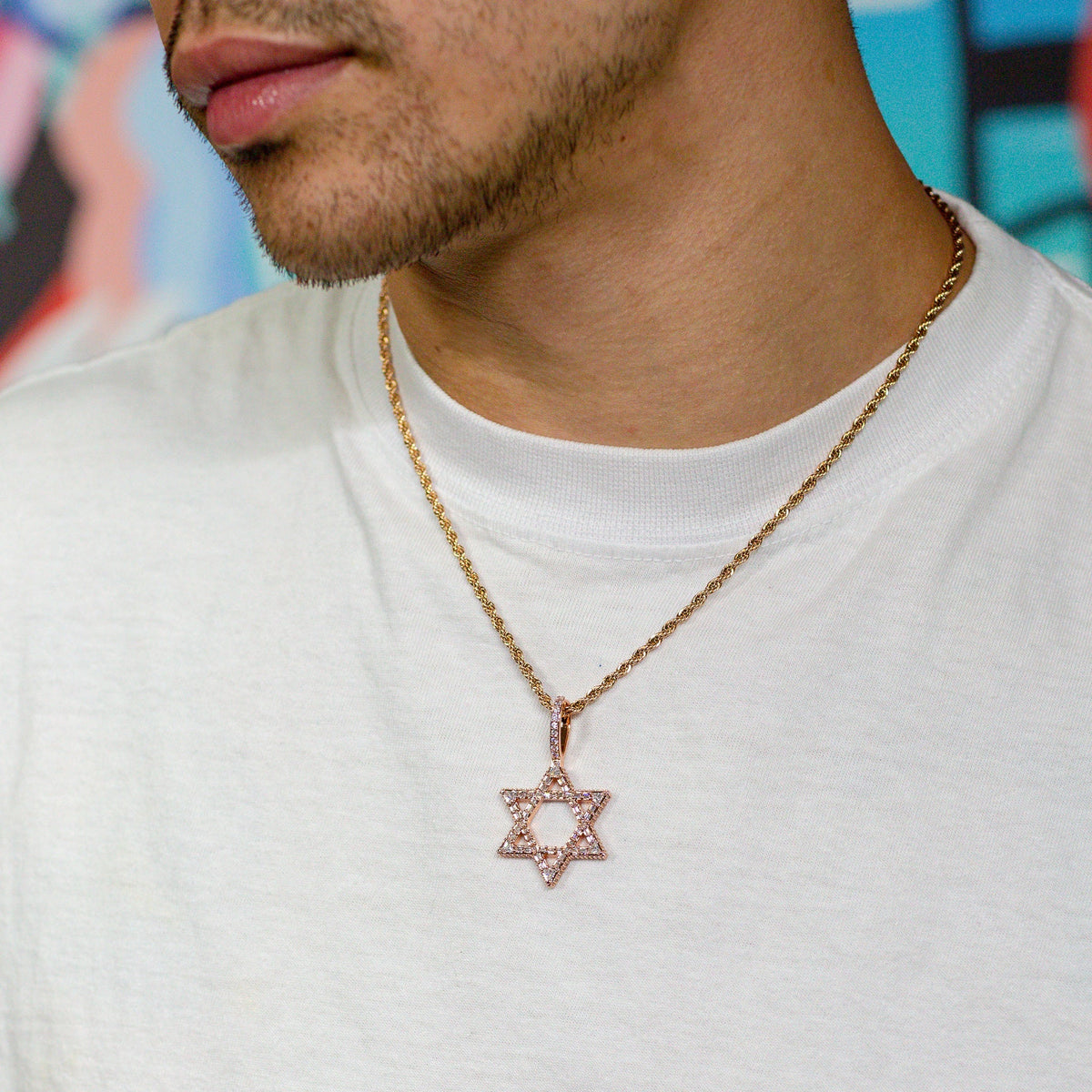 Iced Baguette Star of David Pendant in Rose Gold