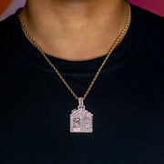 Iced Baguette Trap House Pendant in Rose Gold