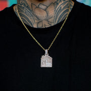 Iced Baguette Trap House Pendant in Rose Gold