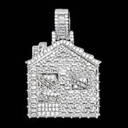 Iced Baguette Trap House Pendant in White Gold