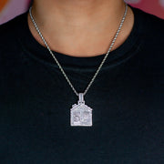 Iced Baguette Trap House Pendant in White Gold