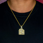 Iced Baguette Trap House Pendant in Yellow Gold