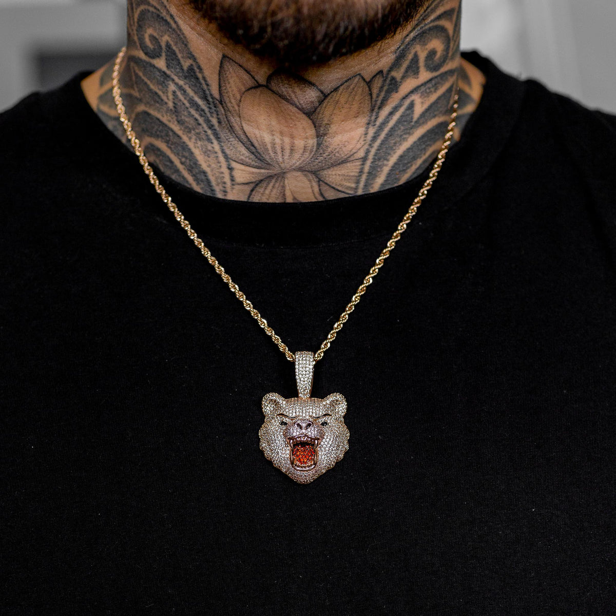 Iced Bear Pendant in Rose Gold