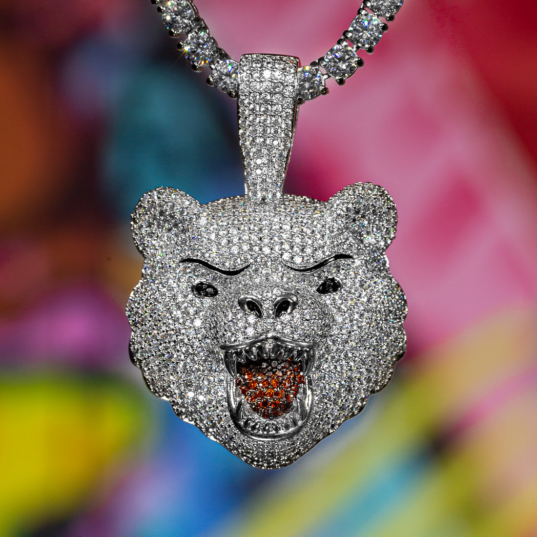 Iced Bear Pendant in White Gold