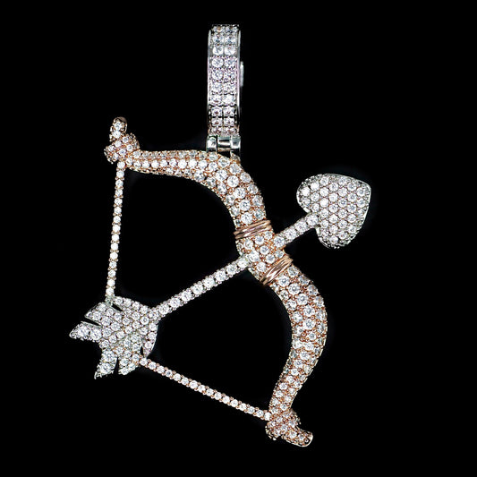 Iced Bow And Arrow Pendant in White & Rose Gold