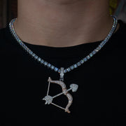Iced Bow And Arrow Pendant in White & Rose Gold