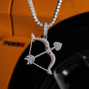 Iced Bow And Arrow Pendant in White & Rose Gold