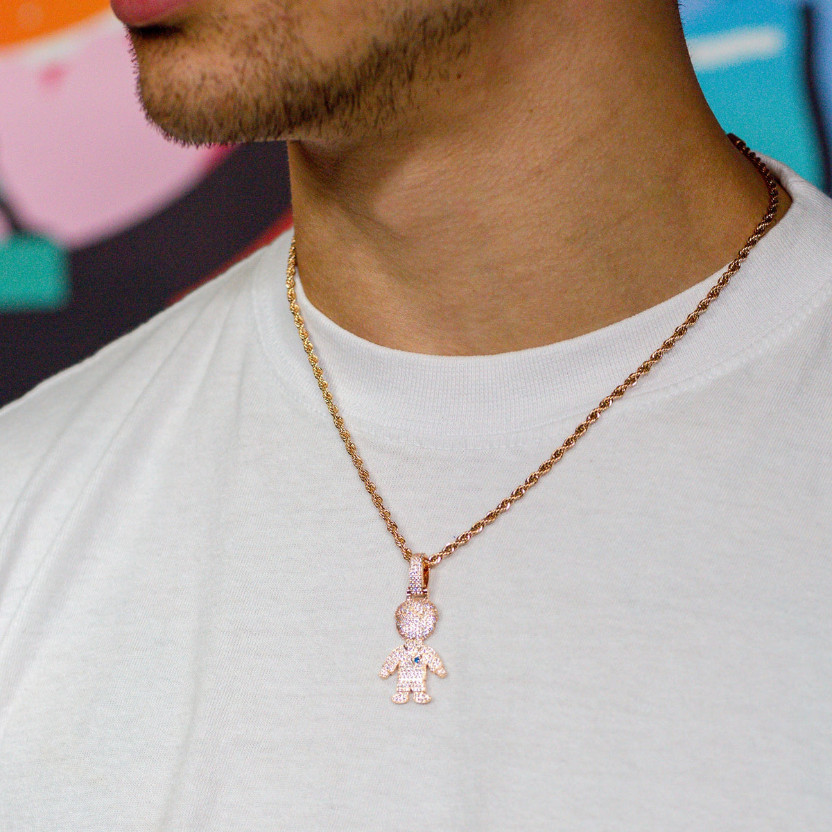 Iced Boy Pendant in Rose Gold