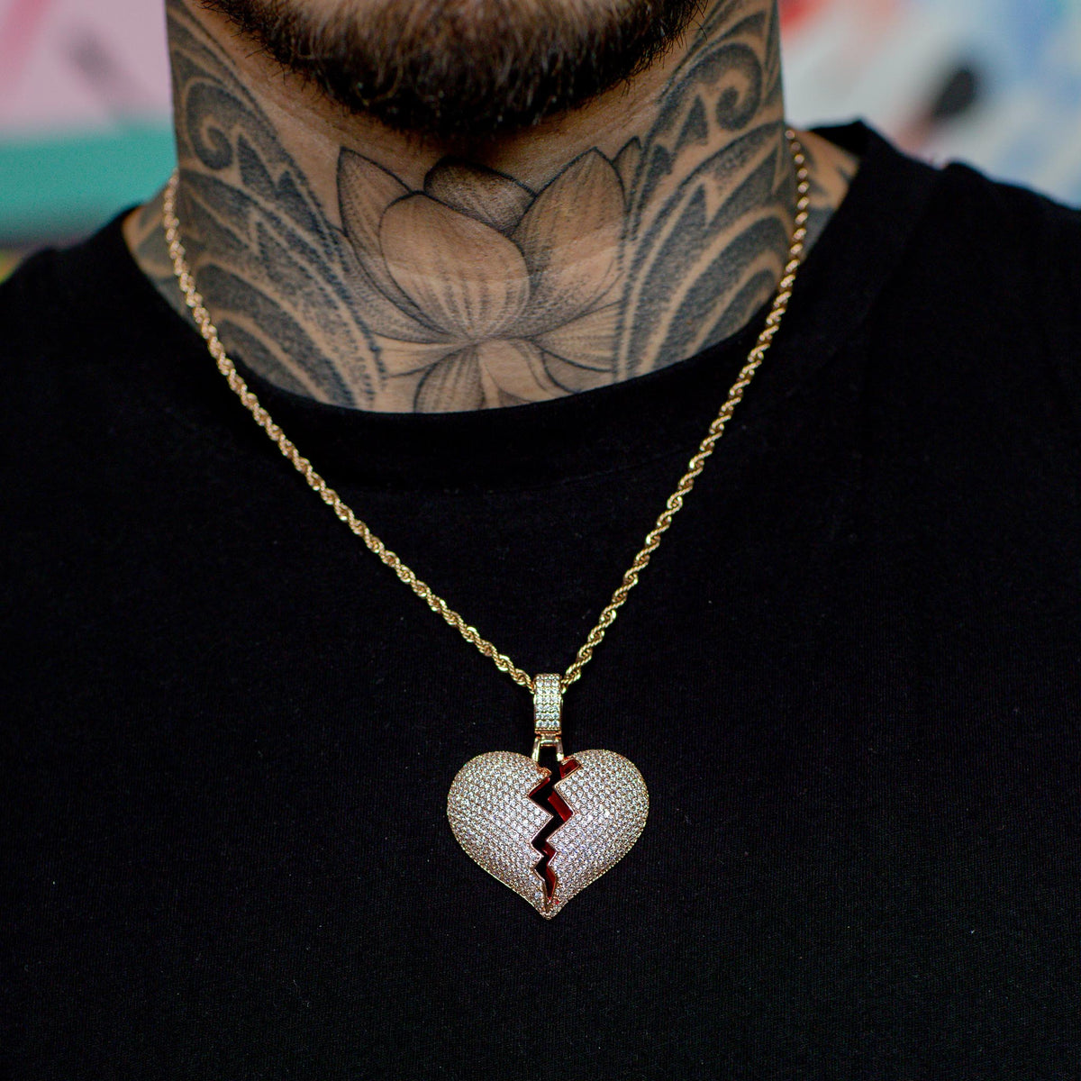 Iced Broken Heart Pendant in Rose Gold