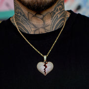Iced Broken Heart Pendant in Rose Gold
