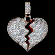 Iced Broken Heart Pendant in Rose Gold