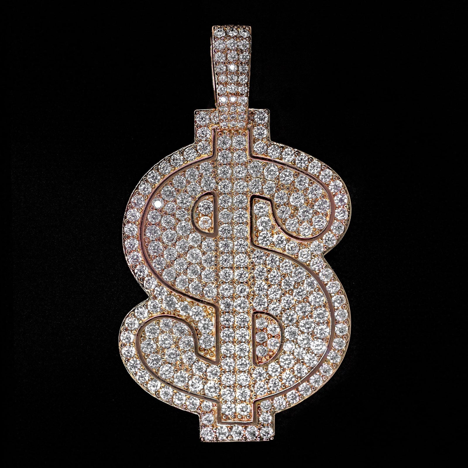 Iced Dollar Sign Pendant in Rose Gold