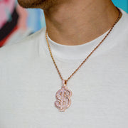 Iced Dollar Sign Pendant in Rose Gold