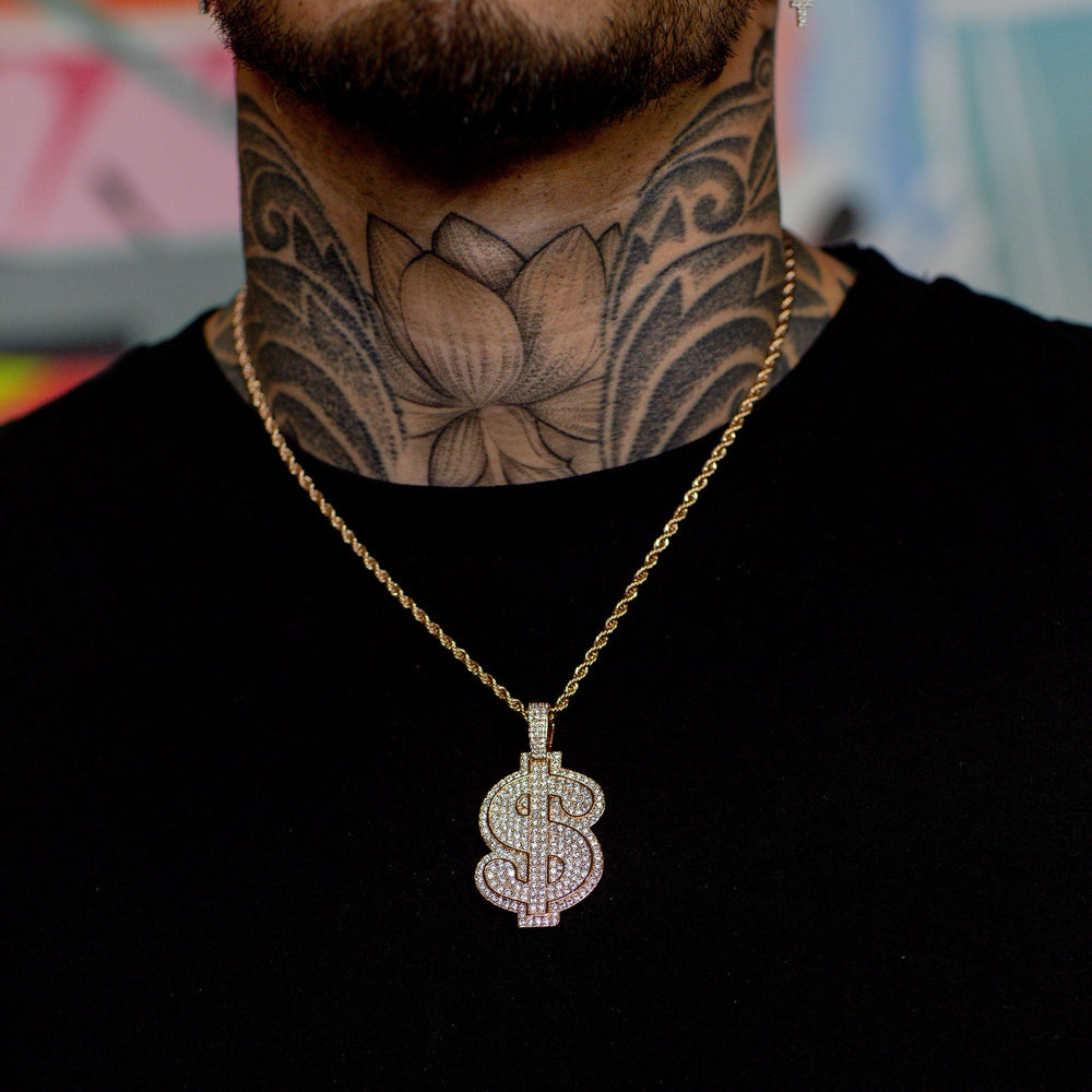 Iced Dollar Sign Pendant in Rose Gold
