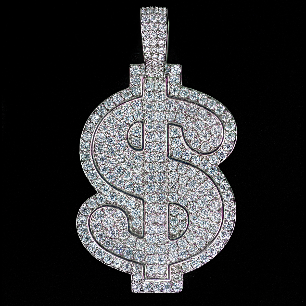 Iced Dollar Sign Pendant in White Gold