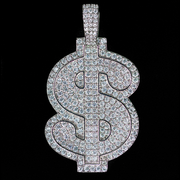 Iced Dollar Sign Pendant in White Gold