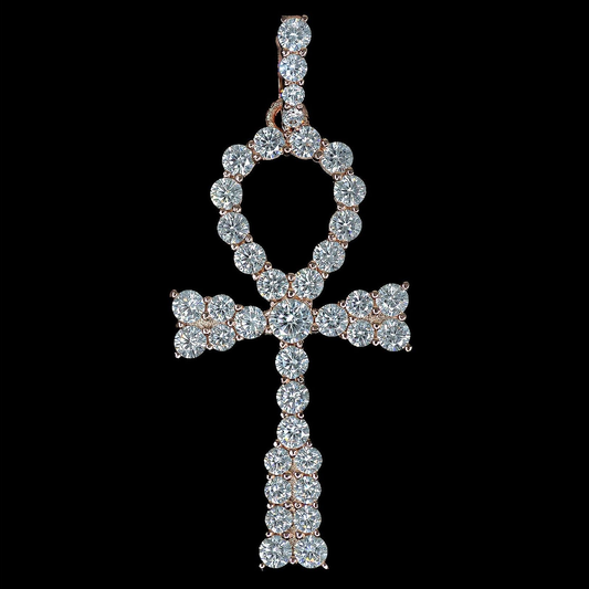 Iced Egyptian Ankh Cross Pendant in Rose Gold