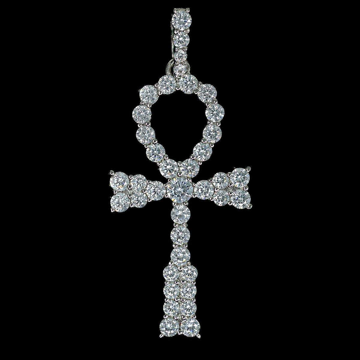 Iced Egyptian Ankh Cross Pendant in White Gold